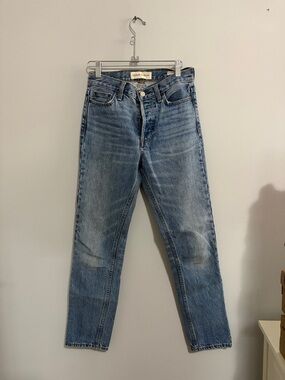 Denim Forum Washed Blue High-Rise Straight Jeans